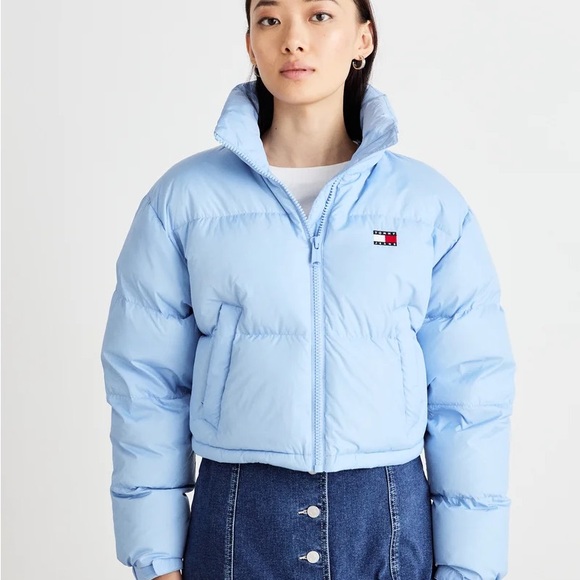 Tommy Hilfiger Jackets & Blazers - Tommy Jeans Women's Baby Blue Cropped Puffer Coat